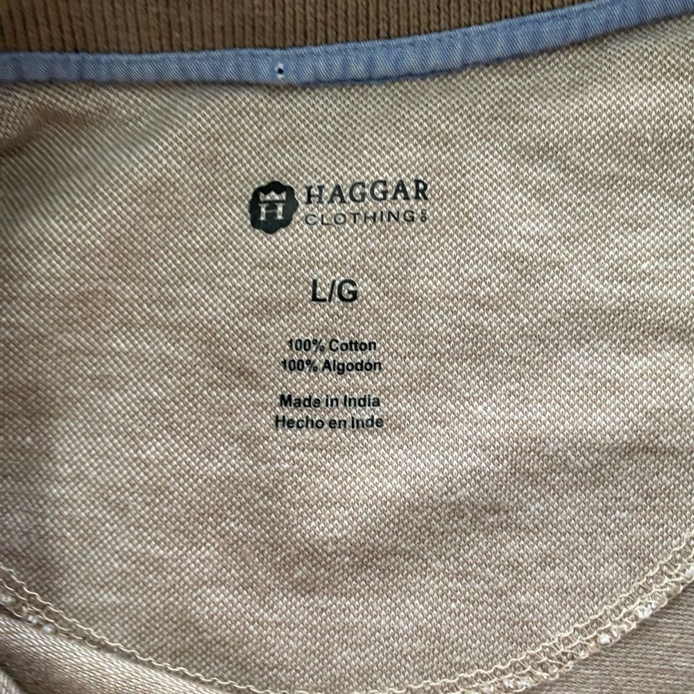 Haggar Men’s Tan Chevron Polo - 100% Cotton - Size L - Picture 3 of 6